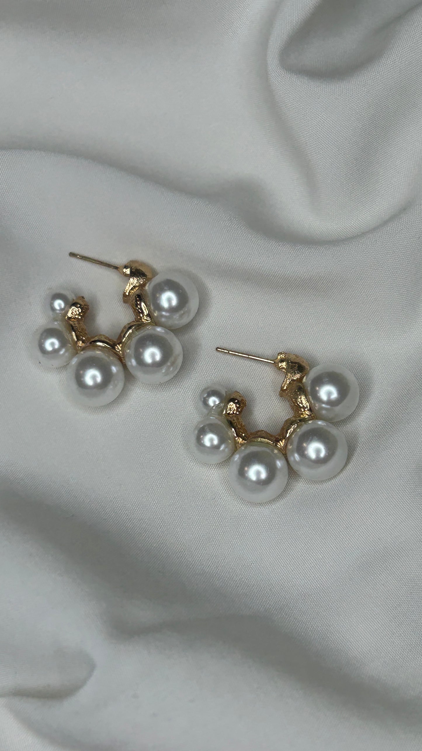 Gold Textured Hoop Pearl Earrings