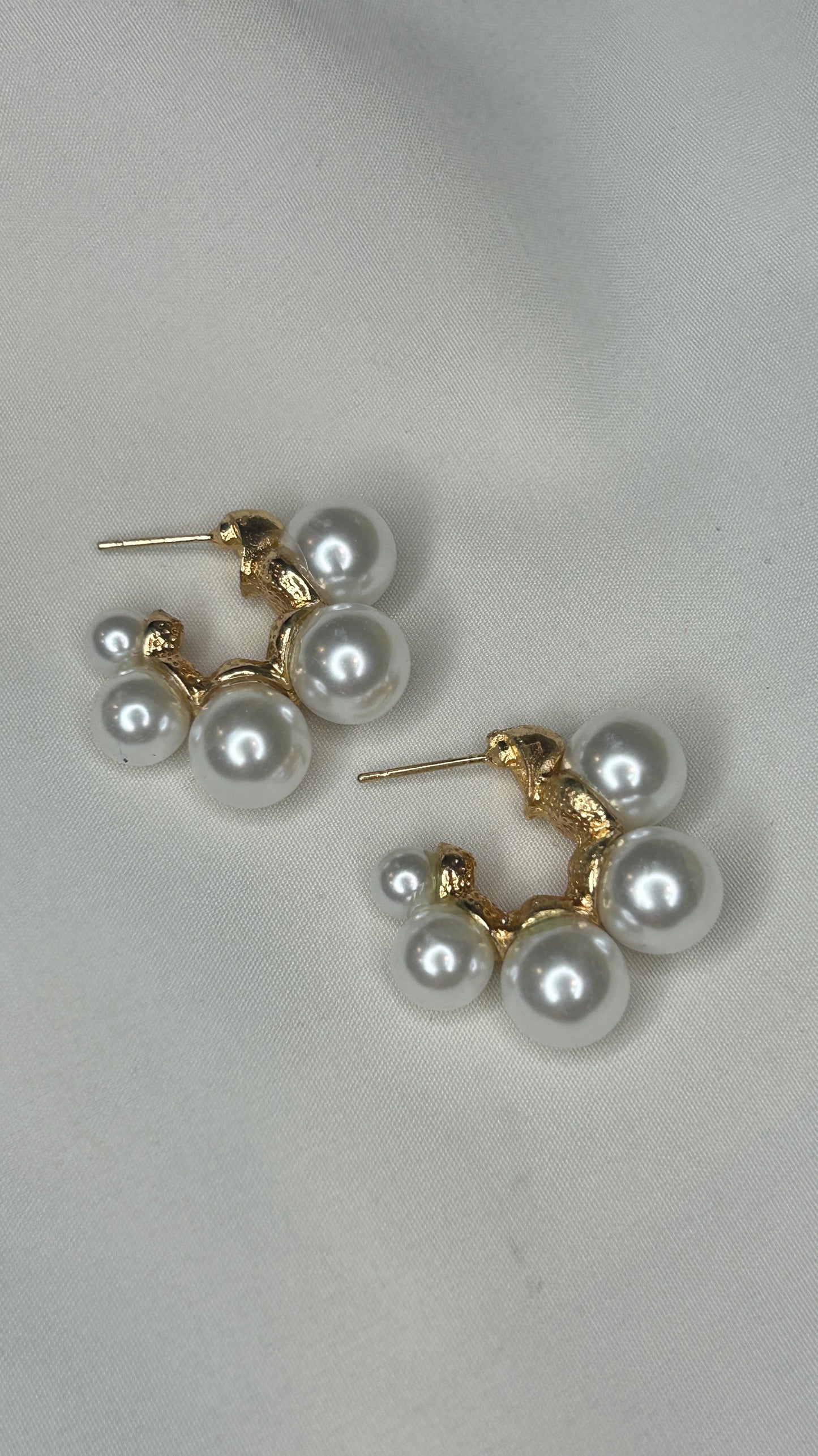 Gold Textured Hoop Pearl Earrings
