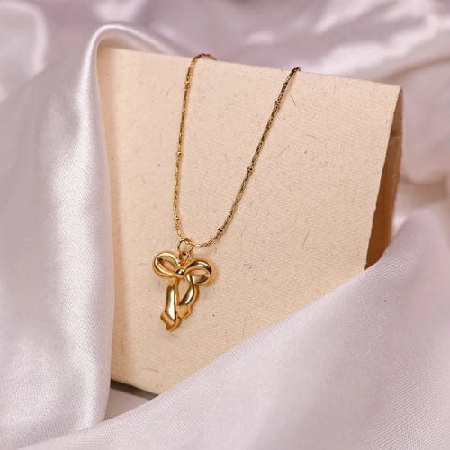 Gold Ribbon Pendant Necklace