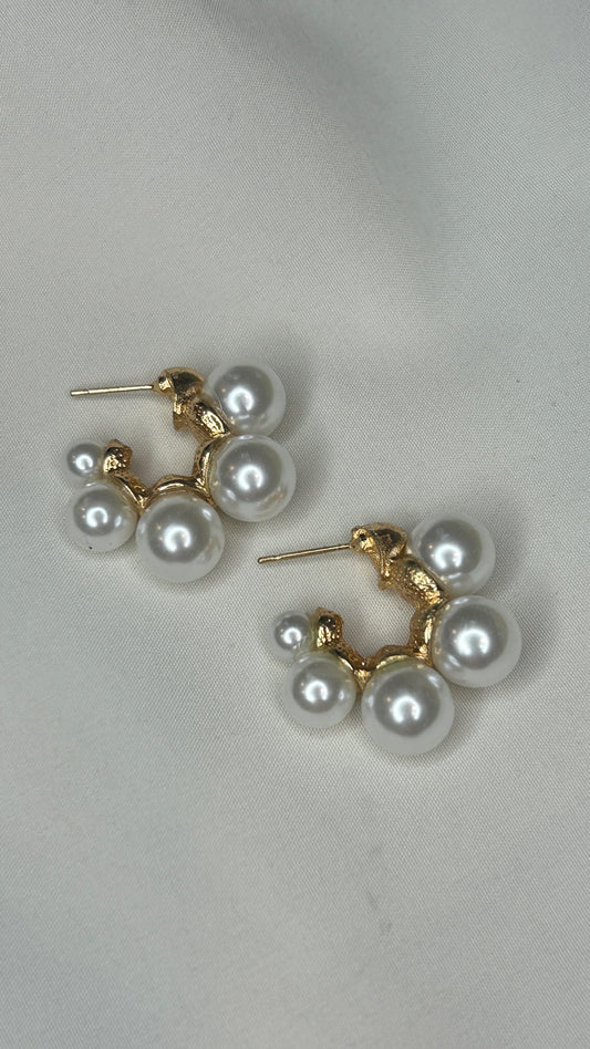 Gold Textured Hoop Pearl Earrings