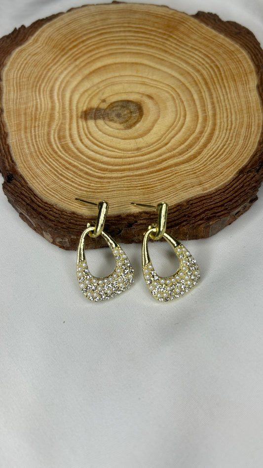 Gold Crystal Pearl Drop Earrings